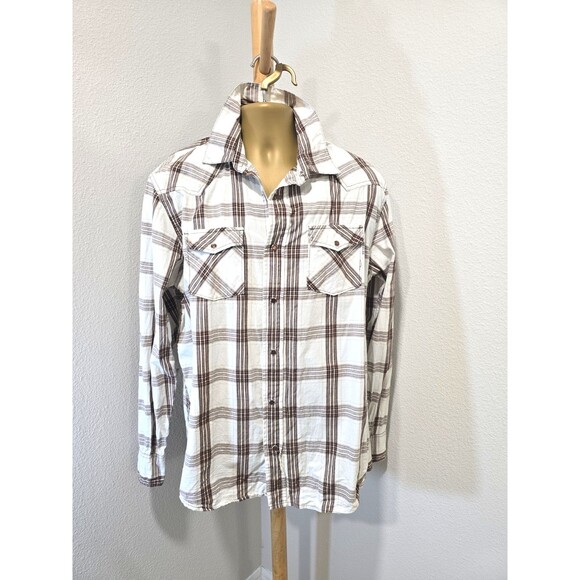 Aeropostale Other - Aeropostale Pearl Snap Shirt Mens Large Brown Plaid Western Long Sleeve Casual